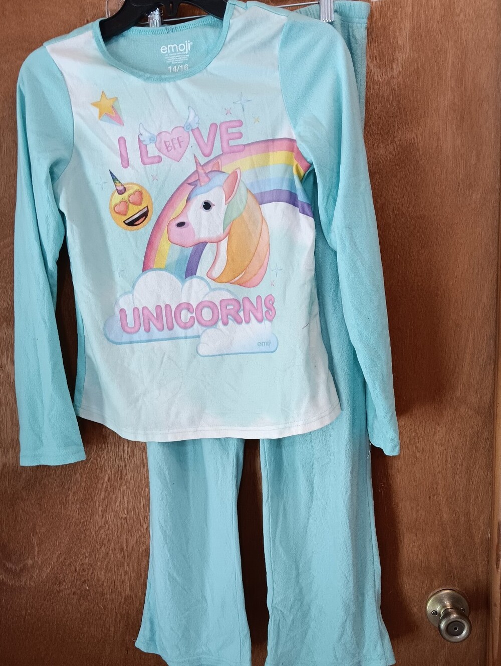 Girls' Light Blue 'I Love Unicorns' Pajama Set